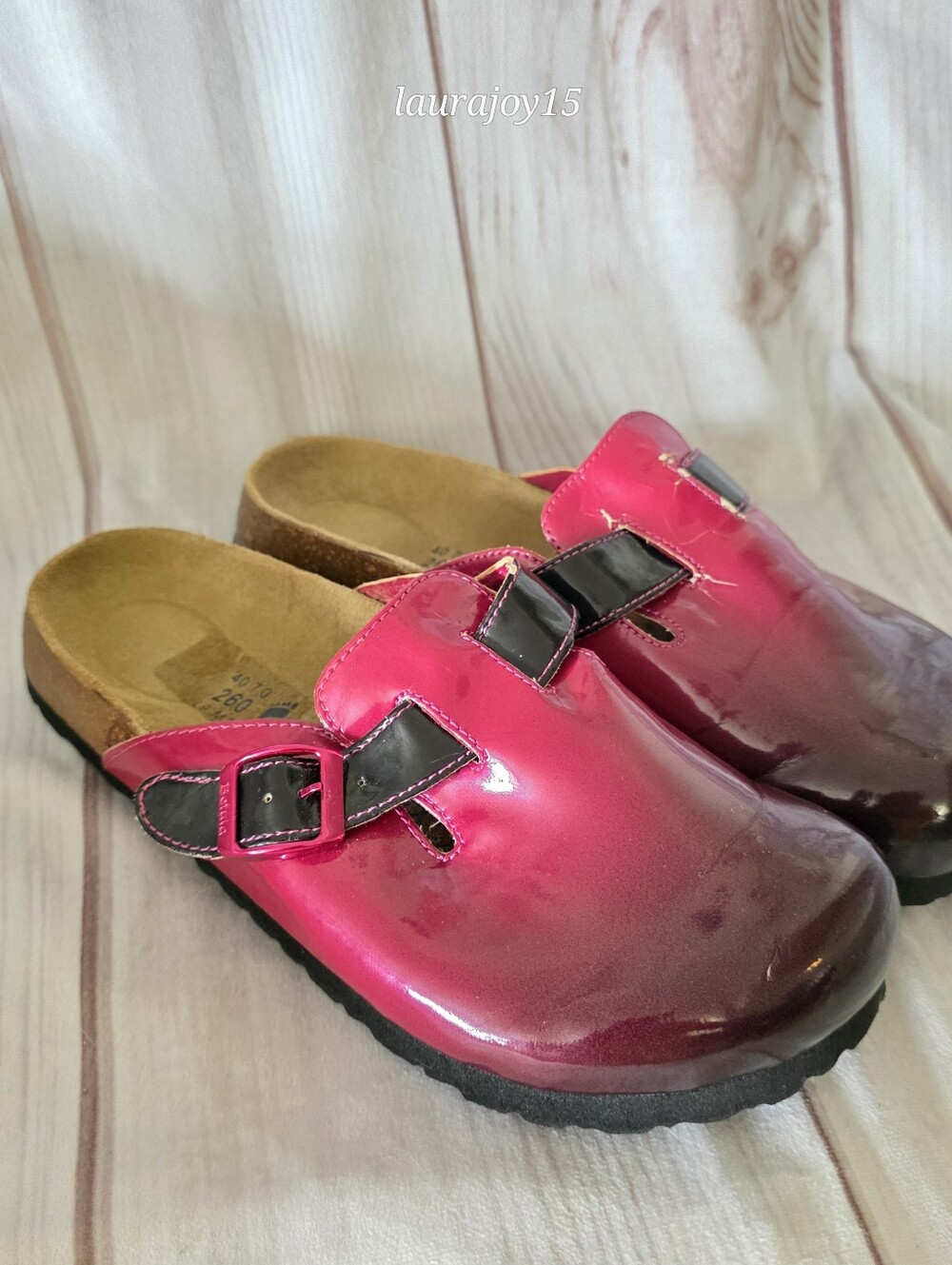 Birkenstock Betula Pink Ombre Slide Clogs Patent Black Strap Womens 9 Mens 7